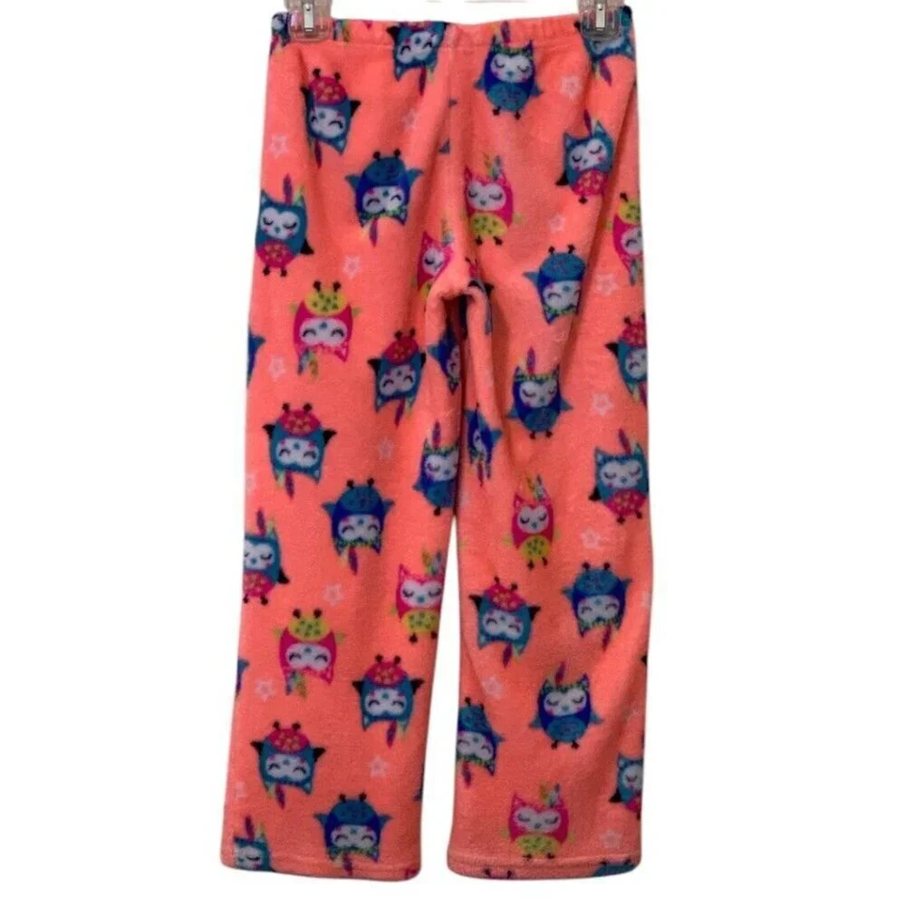 Girls Owl Fleece Pajamas Pants Size L/G 10-12 Waistband Flame Resistant Orange